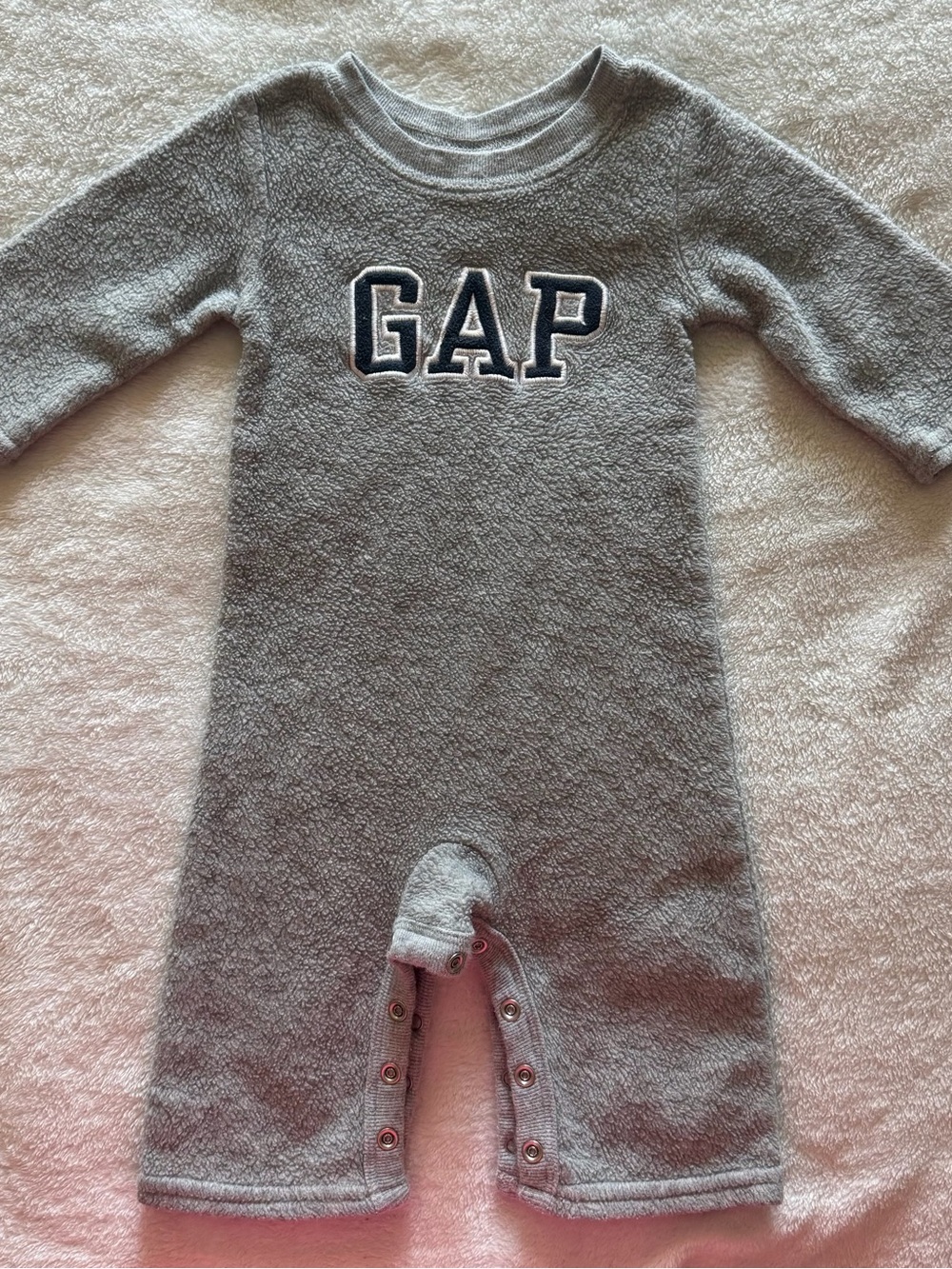 GAP Gray Fleece Baby One-Piece with Navy Logo